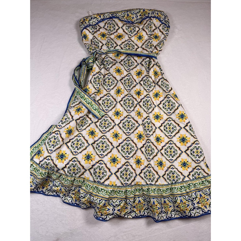 Antonio Melani Dress Womens 10 Petite Tile Print Strapless Belted Sundress